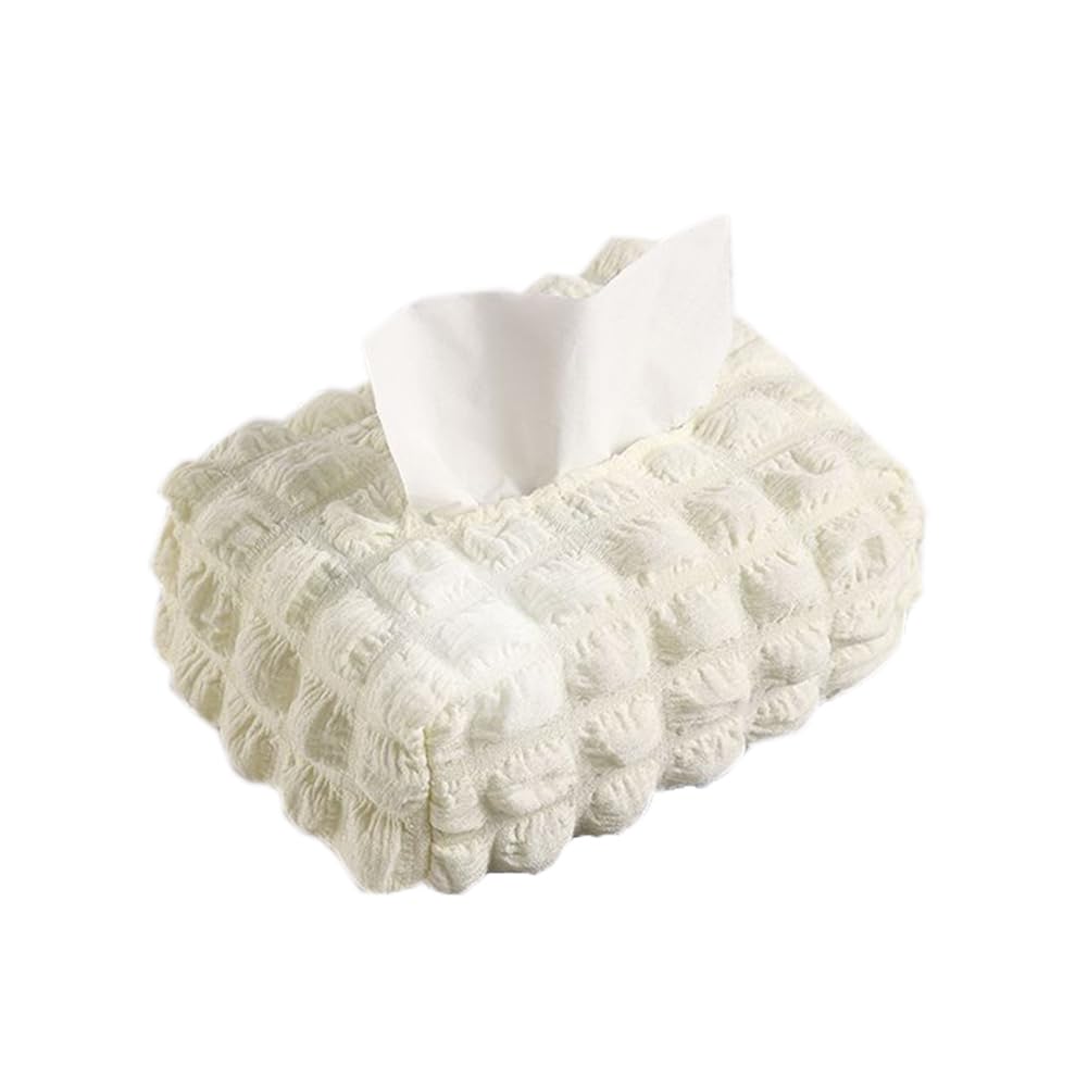 Qinqin Store Girls White Cloth Tissue Box Cover Rectangular Tissue Box Holder Dining Room Tissue Box Cover Holder Simple Facial Napkin Holder (, 17×11×6.5Cm/6.69"×4.33"×2.56")