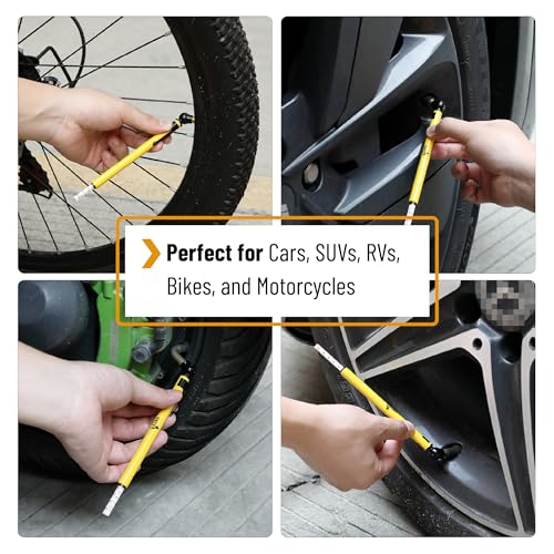 Image of UNCO- Pencil Tire Pressure Gauge, 2 Pack, 10-75 PSI, Yellow, Stainless Steel Body, Metal Made Nozzle, Rust and Corrosion Resistant, Pencil Air Pressure Gauge for Tires, 3 Measurements for Cars, Bikes
