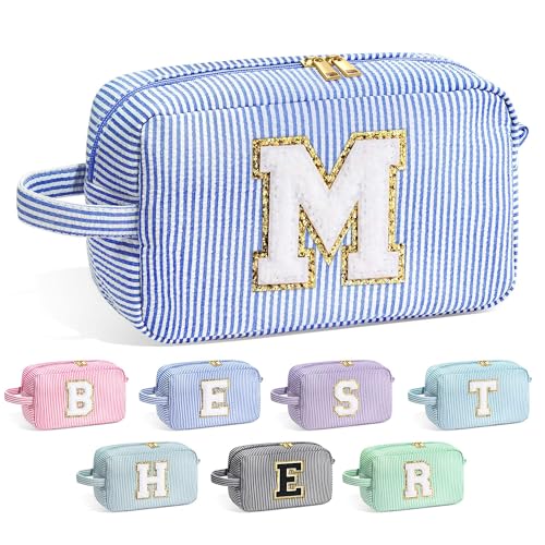 Image of YOOLIFE Gifts for Women Teen Girls Kids - Initial Makeup Bag Cosmetic Bag Toiletry Pouch, Personalized Birthday Gifts for Women Girls Mom Daughter Sister Friends, Blue M