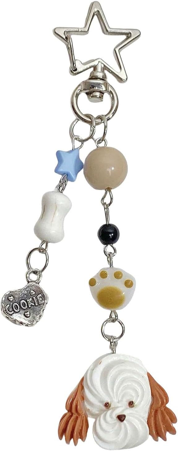 Resin Puppy Bead Keychain Ornament for Women Girls Colorful Camera and Bag Decoration Decorative Phone Charm Accessory Puppy