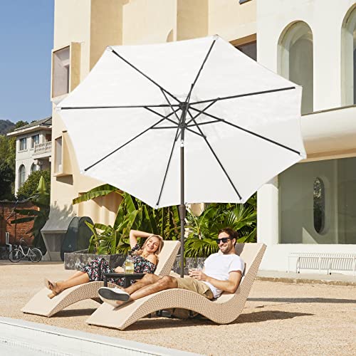 Image of JEAREY 9FT Outdoor Patio Umbrella Outdoor Table Umbrella with Push Button Tilt and Crank, Market Umbrella 8 Sturdy Ribs UV Protection Waterproof for Garden, Deck, Backyard, Pool (Creamy-white)