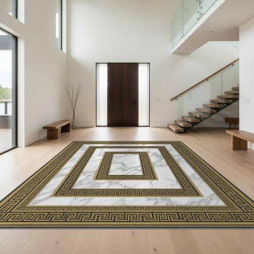 Design&I 2'x3' Washable Area Rug Key Fretwork Border Motif Retro Meander Frame...
