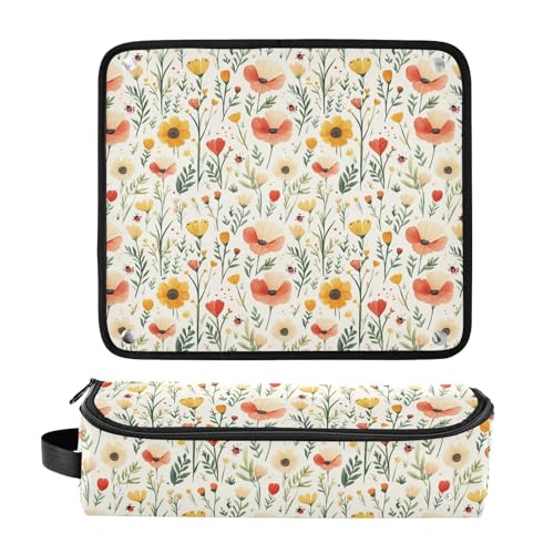 Bolsa organizadora resistente al calor para herramientas de cabello Meadow Flowers Marble, ideal para planchas, rizadores y accesorios de cuidado capilar, portátil para viaje miniatura 3