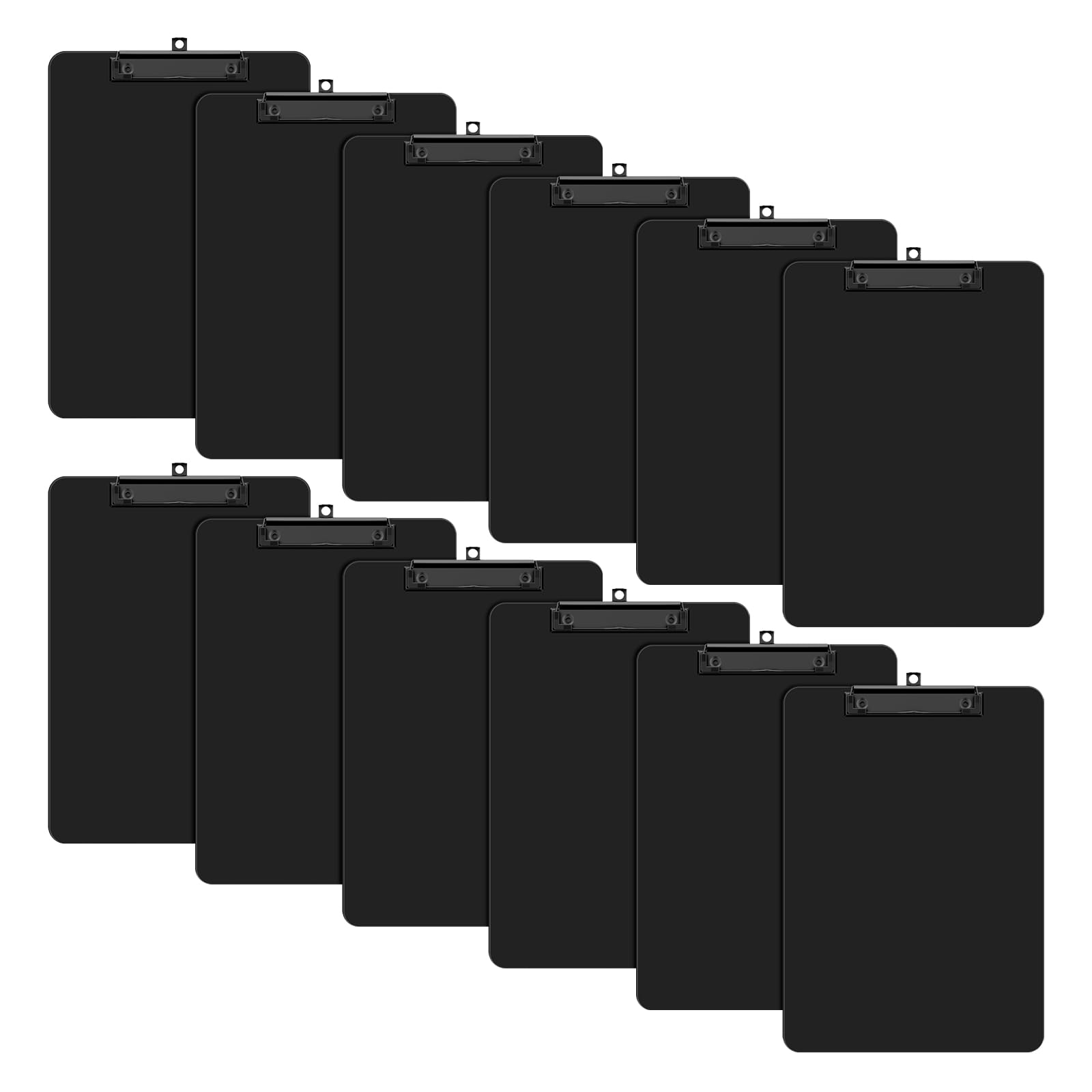 Zoenley Plastic Clipboard Set of 12, 12.5 x 9 Letter Size for Classroom, Students, Teacher, Nurse, A4 Black 8.5 x 11 Clip Board with Low Profile Black Clip, Office & School Supplies