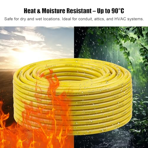 Image of XRDS -RF 10 AWG Stranded THHN Wire - Yellow, 50FT - Oxygen-Free Copper Electrical Wire with Nylon Jacket - Building Wire for Conduit, Industrial, Commercial, and Residential Use