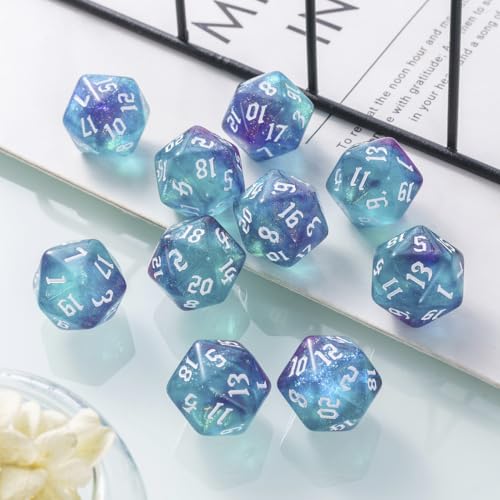 Yourandoll 10 STÜCKE Polyedrische Würfel Doppel-Farben 20mm D20 Würfel Dice Spielwürfel for DND RPG Tischspiele (Grün Lila)