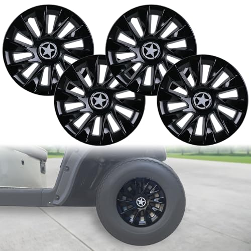 8 Inch Golf Cart Hub Caps Wheel Covers for EZGO Club Car Yamaha Accessories Snap-On Plastic Hubcaps Set of 4 Silver Chrome Finish for Most 8 Wheels (Gloss Black)