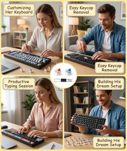 Image of 40 Pcs Keyboard Switches with Piercing, Red Switch Mechanical Keyboard, Key Puller Universal, 40-Pc Red Clicky 3-Pin Tactile Set
