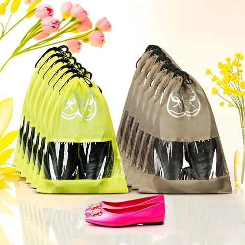 Image of Heart Home Pack of 12 Travel Shoe Organizer | Travel Storage Bags | Travel Carrying Bag | Storage Organizers Set | Shoe Cover with Transparent Window | Shoe Dori Cover | Yellow & Brown