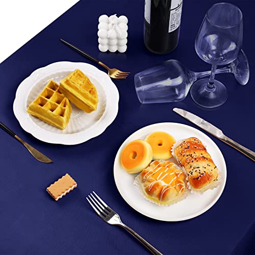 Image of TURSTIN 4 Pack Navy Blue Satin Tablecloth 102 x 58 Inch Overlay Table Cover