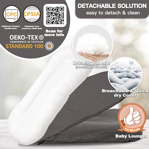 Image of Infant Support Cushion - Baby Support Cushion for Newborn, 0-24 Months, Portable Tummy Time Mat for Home and Travel, Soft Cotton, Supervised Use, Baby Essentials Gift,Grey(1 Cushion + 1 Cover)