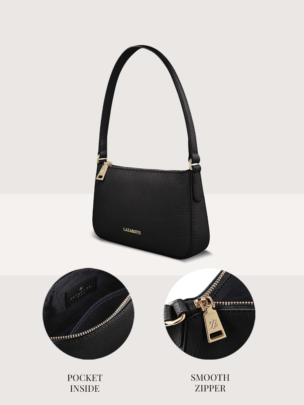 Lazarotti Bologna - Borsa a tracolla da donna in vera pelle, con scomparto laterale, 27 cm