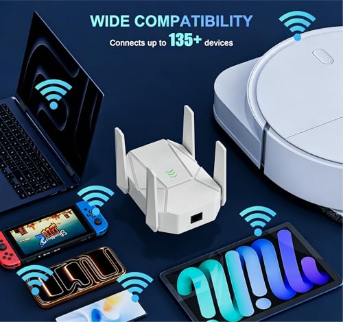 Image of WiFi Extender, 2026 15X Fastest WiFi 6 Booster AX1800 Dual Band (5.8 /2.4GHz) 17,999 sq.ft Long Range and 135+ Devices, WiFi Extender Signal Booster for Home with Ethernet Port (White)