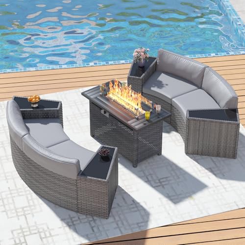 ABCASA 9-Piece Half Moon Patio Furniture Set with 44'...