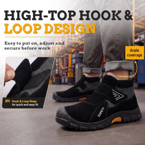 Image of GLANOUDUN Steel Toe Boots for Men, Welding Work Boots with Puncture-Resistant Midsole, High Top Hook and Loop Safety Footwear for Welding Workshop Construction Warehouse Factory