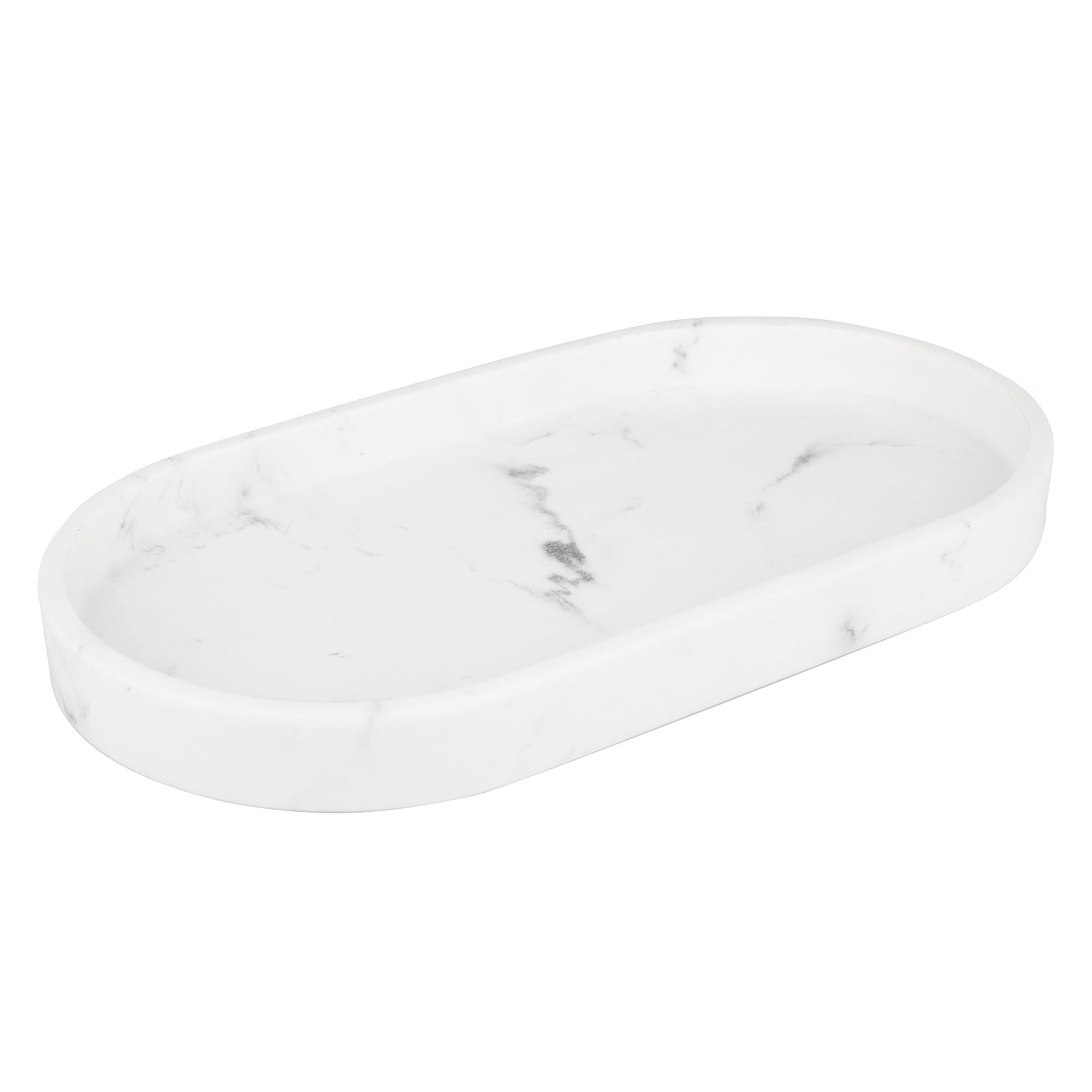 H Halston Vanity Resin 9''x5'' Storage Tray, Countertop Organizer for Bathroom, Bedroom, Kitchen, Decorative Tray, Perfect for Home Office or Room Organization, White Resin Marble Finish