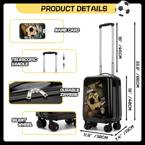 Kid’s Luggage Set 2 Piece Suitcase Set 16’’ Hardside Luggage with Spinner Wheels Girls Boys Carry on Toddler Luggage Travel Rolling Luggage Carry on Luggage Airline Approved Football2