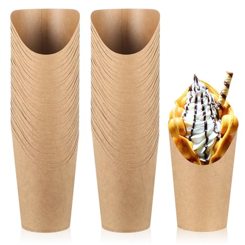 50 Stück Kraftpapier Becher 12oz Candybar Becher für Bubble Waffeleisen Tüten Kraftpapierbecher Pommestüten Snacktüten für Partys Pommes Popcorn Eiscreme Fingerfood Snackbecher