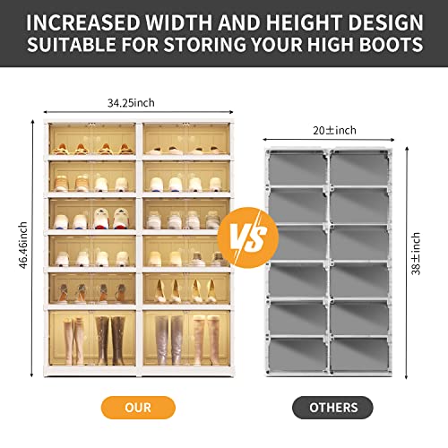 Image of CIMLORD 6-Tier Foldable Shoe Rack Organizer with Doors, 24 Pairs, White | Collapsible Large Plastic Shoe Cabinet Storage, Fits Boots&Sneakers, Stackable with Lids, Easy Assembly, for Closet&Entryway