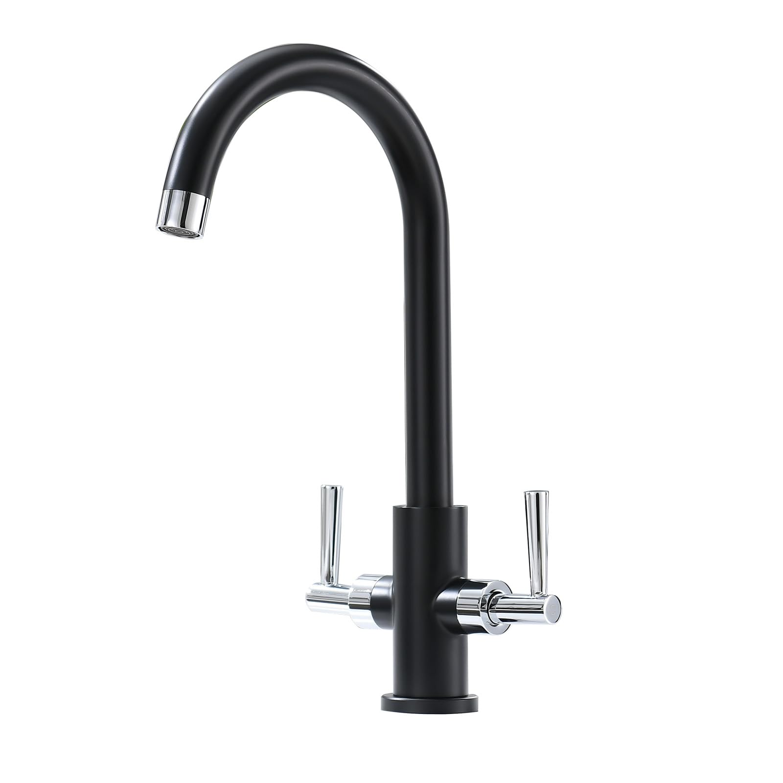 Kitchen Sink Mixer Taps, Bokaiya Monobloc Dual Lever Chrome Brass Swivel Spout Mono Kitchen Mixer Taps 1 Hole Twin Lever Faucet, Double Leve Kitche Mixe Faucet 360° Swivel Spout Kitche Sink