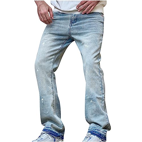 Men's Wide-Leg Jeans Casual Comfortable Solid Color Jean Fashion Straight Pants Punk Style Ripped Distressed Trousers