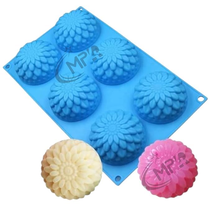 generic Silicone 6 Cavity Sunflower Mixed Flower Chrysanthemum Candle Soap Mould (Output Weight Approx :100 Grams) Multicolor-picture-20