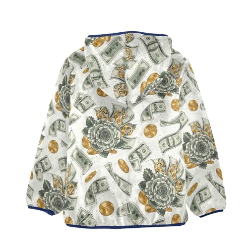 Flying Falling Dollar Banknotes Girls Fleece Jacket Girls Fall Jacket Girls Zip Up Hoodie Girls Sherpa Jacket 2-10T2
