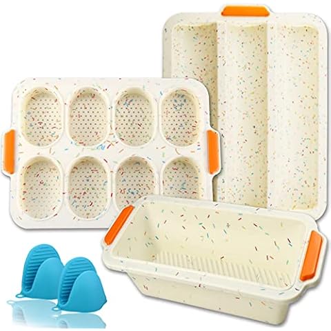 Backformen-Set aus antihaftbeschichtetem Silikon, Backgeschirr-Set für Baguette, Toast, Brot, Pizza-Pfanne mit Griffen, ofen- und mikrowellengeeignet Cover