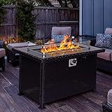 Propane Fire Pit Table Outside Gas Firepits with Wind Guard for Patio Deck, 50,000 BTU 43'' Wicker...