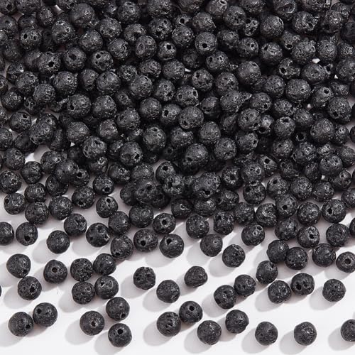 NBEADS 4 Strands About 376 Pcs Natural Lava Rock Beads