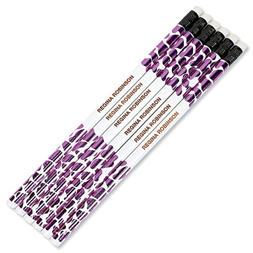 Lillian Vernon Pink Leopard Personalized Pencils - Set Of 12, Engraved Name, Hardwood #2 School Pencils, Kid's Gift #TOP13