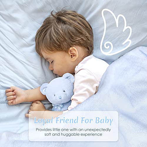 Image of iAOVUEBY Baby Boy Gifts, Baby Shower Gifts - Newborn Bear Toys Rattle Blanket Infant Shoes Onesie Wooden Keepsake Babies Registry Gift Essentials Basket, Unique New Baby Gift Set for Boys 0+ Months