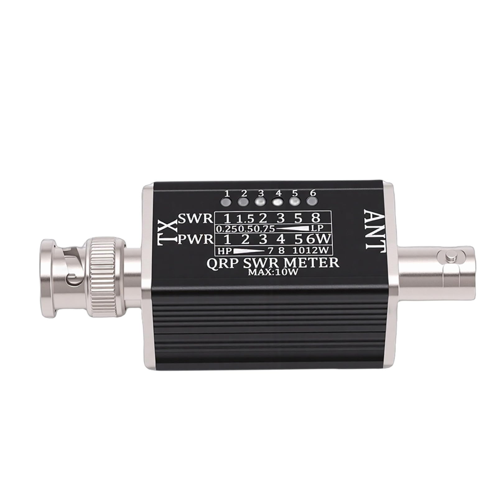 Miernik SWR z 6 Wskaźnikami LED, 1-30 MHz dla Radia Krótkofalowego | Obudowa ze Stopu Aluminium, Interfejs BNC, Zasilanie RF, Zakres 0,25 W–12 W, Przenośne Zastosowanie W Terenie, Nie Jest
