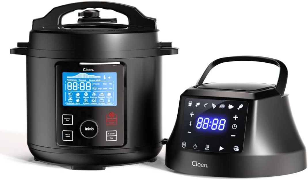 Robot da cucina 2 in 1, pentola programmabile Foodie Pot e Friggitrice senza olio Foodie Fryer Lid, 9 elettrodomestici in 1, capacità 6L, 1300W, 3 livelli di potenza, 2 coperchi programmabili. Robot da cucina 2 in 1, pentola programmabile Foodie Pot e Friggitrice senza olio Foodie Fryer Lid, 9 elettrodomestici in 1, capacità 6L, 1300W, 3 livelli di potenza, 2 coperchi programmabili.