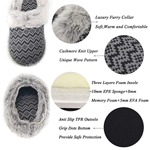 ofoot Womens Soft Comfortable Warm Furry Faux Fur House Knitted Slippers With Memory Foam Non Slip Indoor Outdoor Rubber Sole2