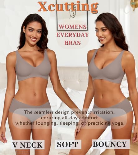 Image of Xcutting Bra for Women Wireless No Underwire Seamless Full Coverage Deep V Bralettes Everyday Comfortable Soft