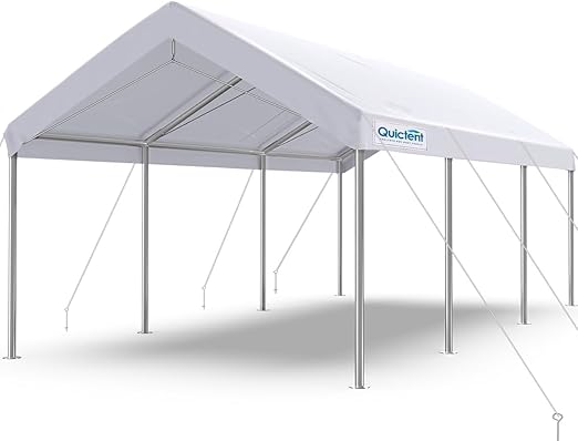 Quictent 10x20 ft Heavy Duty Carport Galvanized Car Tent Outdoor Canopy Boat Shelter with Reinforced Structure - White