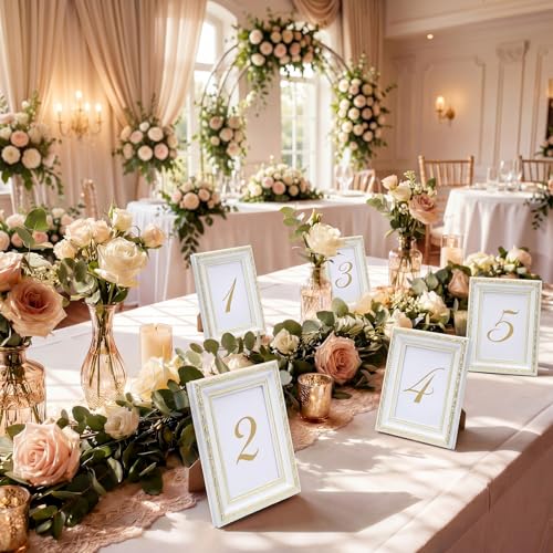 Image of 24 Pcs 4 x 6 Inch White Picture Frames Bulk Vintage Antique Ornate Retro Baroque Photo Frames with Backboard for Wall Hanging Tabletop Home Decor Wedding Christmas Display
