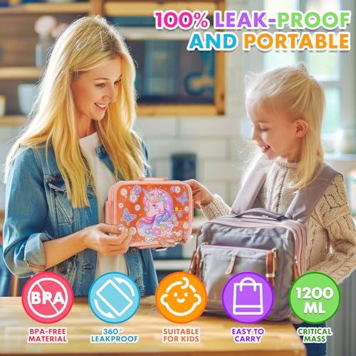 YOYTOO Bento Lunch Boxes for Kids, 1200 ml BPA-Free Leak-Proof Children Food Containers with 3 Compartments, Back to School Students Daycare Lunches Snack Container - Image 6