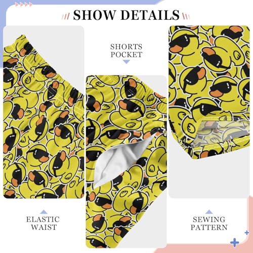 Pfrewn Pajama Pants Cool Yellow Duck in Glasses Casual Lounge PJ Bottoms with Pockets, L4