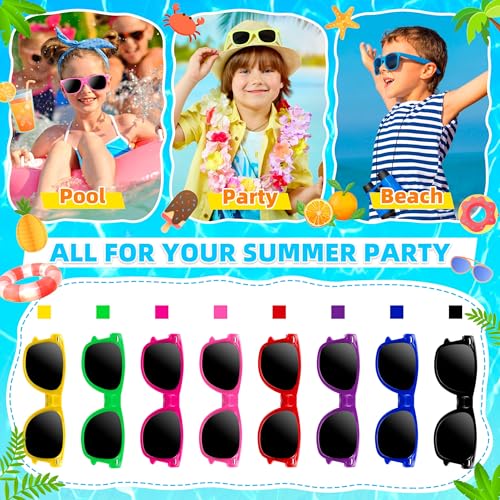 16 Pcs Kids Sunglasses Bulk, Party Favors for Boys and Girls Age 3-8, Neon Sunglasses with UV400 Protection for Summer Beach Pool Party Birthday Graduation Classroom Prize Goody Bag Stuffers4
