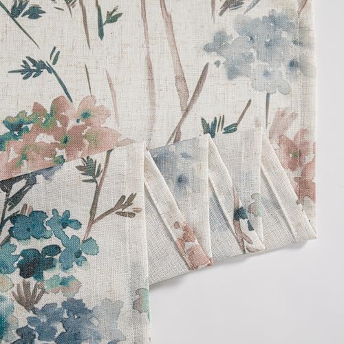 Image of MYSKY HOME Floral Linen Kitchen Tier Cafe Curtains 36 Inch Length 2 Panels Farmhouse Semi Sheer Privacy Small Window Treatments Rod Pocket for Bathroom Basement, Brown, 30 inch Each Panel