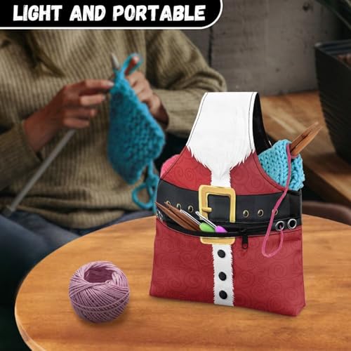 Image of KUIFORTI Christmas Santa Claus Knitting Yarn Bag Holiday Yarn Bags for Crocheting on The Go Crochet Storage for Women Girls at Home Travel Lightweight
