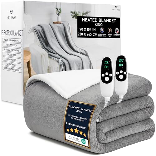 Get Trend Manta Electrica King 230x265 cm con 9 Niveles, Temporizador 12h y Protección contra Sobrecalentamiento, Manta Invierno para Cama, Sofá (Gris Claro, King EU)
