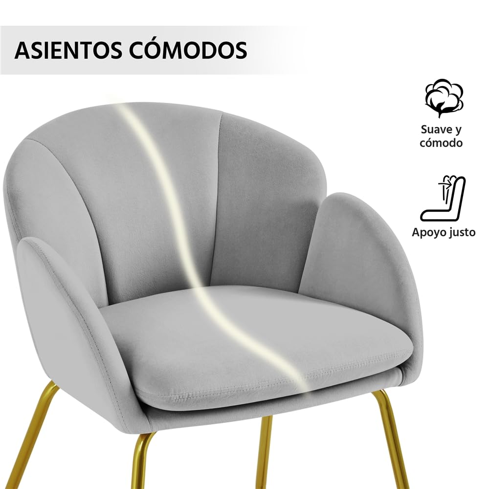 Yaheetech Silla de Comedor Moderno Tapizada Terciopelo con Apoyabrazos y Respaldo Ergonómico Gris