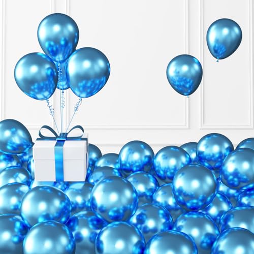 Image of KALOR Metallic Blue Balloons, 100 pcs 5 inch Thick Latex Chrome balloons for Balloon Garland Arch, Birthday Decoration, Wedding Party, Baby Shower Decorations