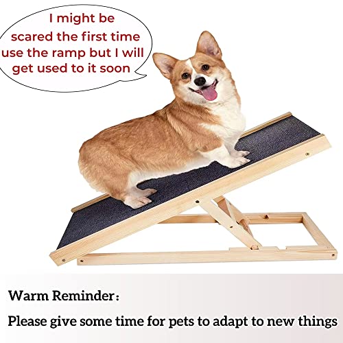 QiMu Haustierrampe aus massivem Holz Auto-Hundeleiter, 2-fach höhenverstellbar mit rutschfestem Teppich Sicherheit für Haustiere, Holz-Hunderampe Oberflächenzugang Treppe, Hunderampe Leiter Autos