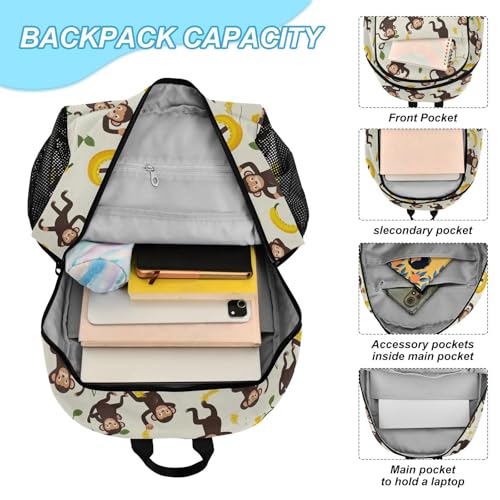 Backpack with Lunch Box for Elementary School Preschool Kindergarten Cute Monkey Banana Kids Backpack with Lunch Bags Sets for Boys Girls 202a89634