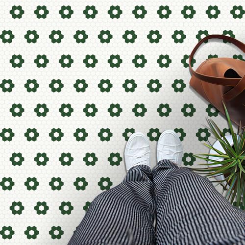 MORCART Peel and Stick Floor Tile, Vinyl Flooring Waterproof, DIY Flooring for Bathroom, Kitchen, Fireplace, Pet House, Stairs, Bedrooms, Wall(20PCS,7.87" x 7.87",Dark Green+White)