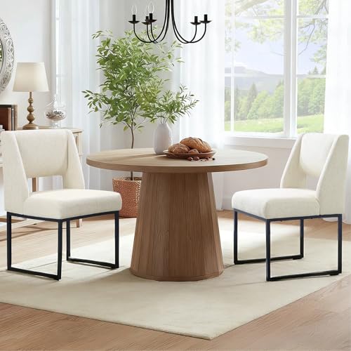 Image of Zesthouse Upholstered Dining Chairs Set of 2, Modern Dining Room Chairs with 4.1 inch Thickened Cushion & Metal Legs, Beige Linen Fabric Kitchen Chair with Padded High Back, Heavy Duty Kitchen Chair